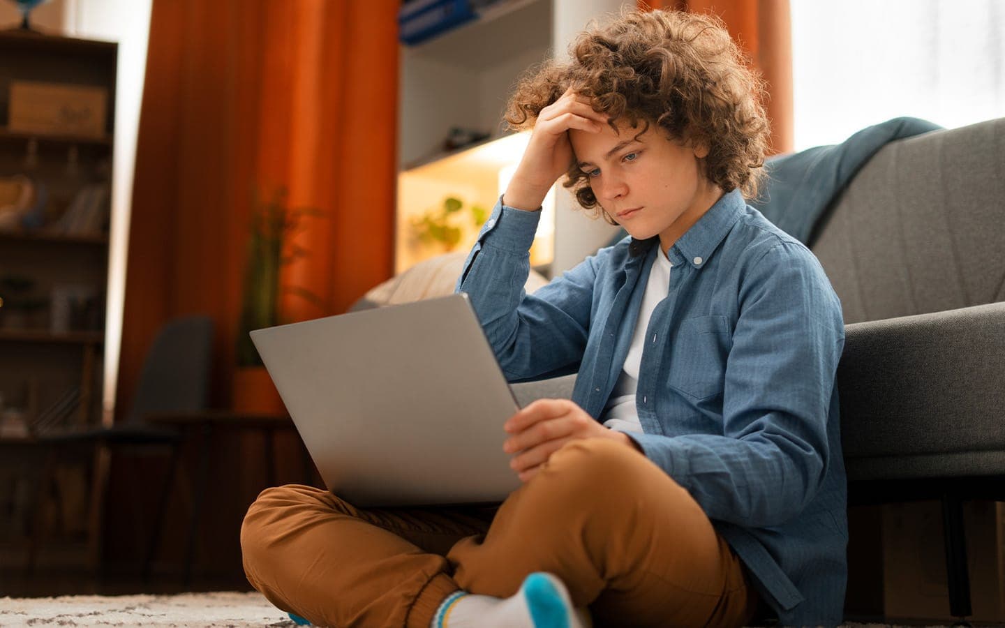 Young child reacting to a mistake an AI makes