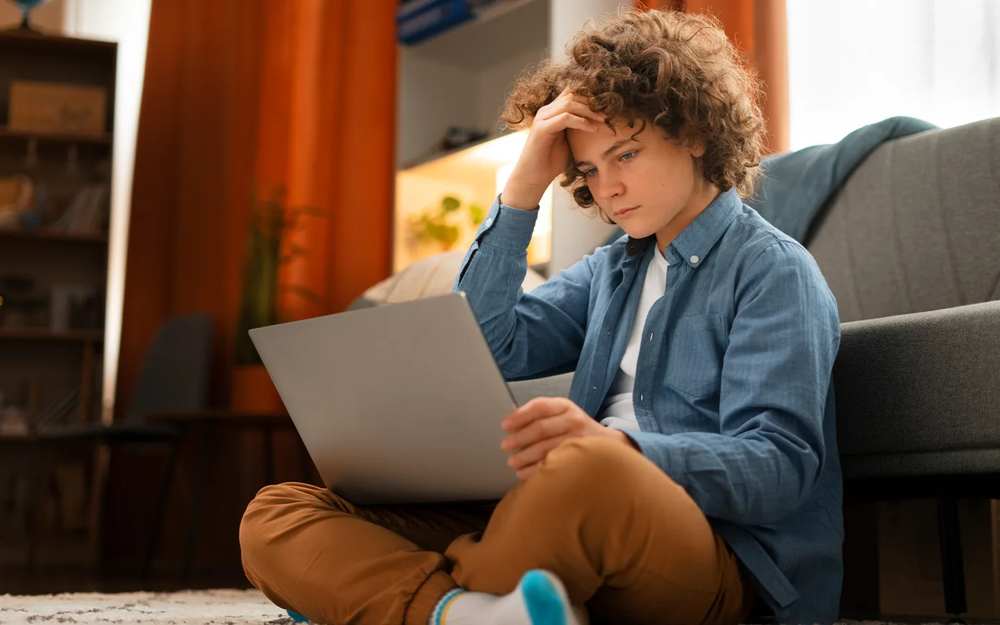 Young child reacting to a mistake an AI makes